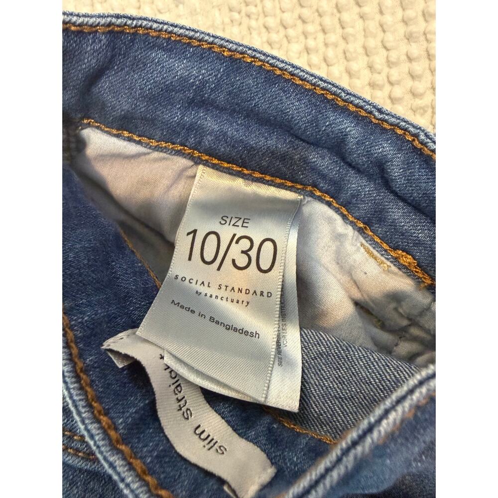 Social Standard by Sanctuary Slim Straight Jeans Women's Blue Stretch Raw Hem 10 - Picture 7 of 7